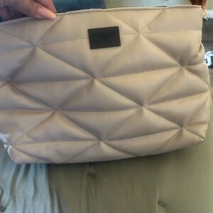 Tahari Beige Quilted Cosmetic Bag